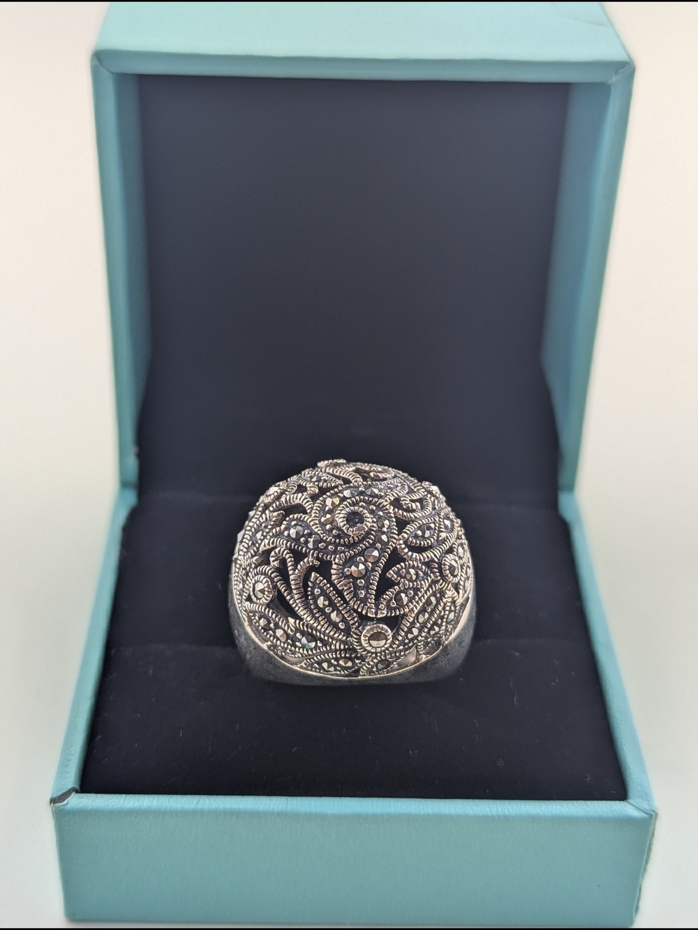 ✨ Vintage Sterling Silver Marcasite Dome Ring ✨